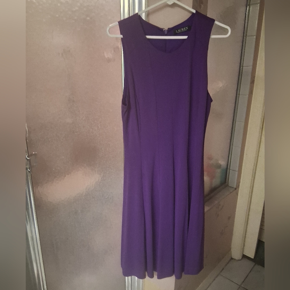 Lauren Ralph Lauren Sleeveless Purple Midi Dress Knit Trumpet Hem